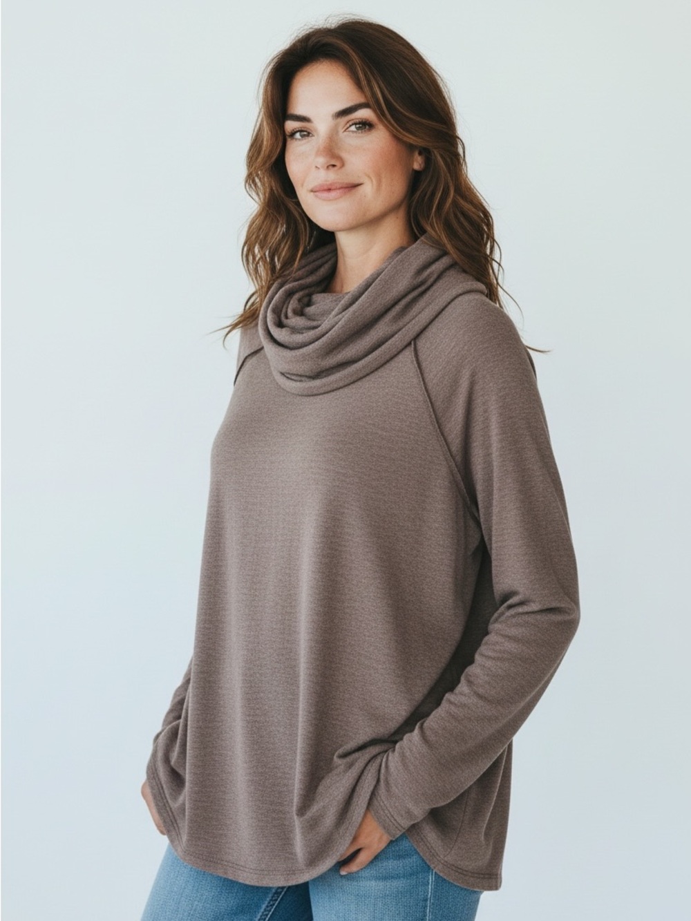 NWOT ADORA Taupe Cowl Neck Sweater Size M
